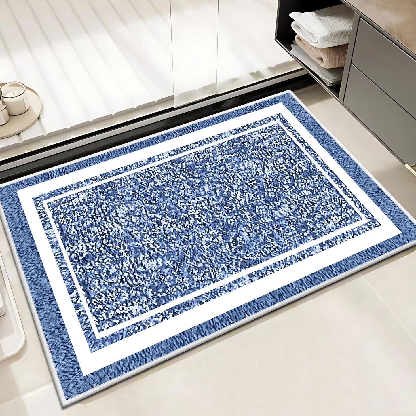 TECHVIDA Bathroom Rugs,Non-Slip Ultra Soft Bath Mat,Soft Absorbent Bathroom Rug and Bath Mat,Machine Washable,(18"x26",Blue and White)