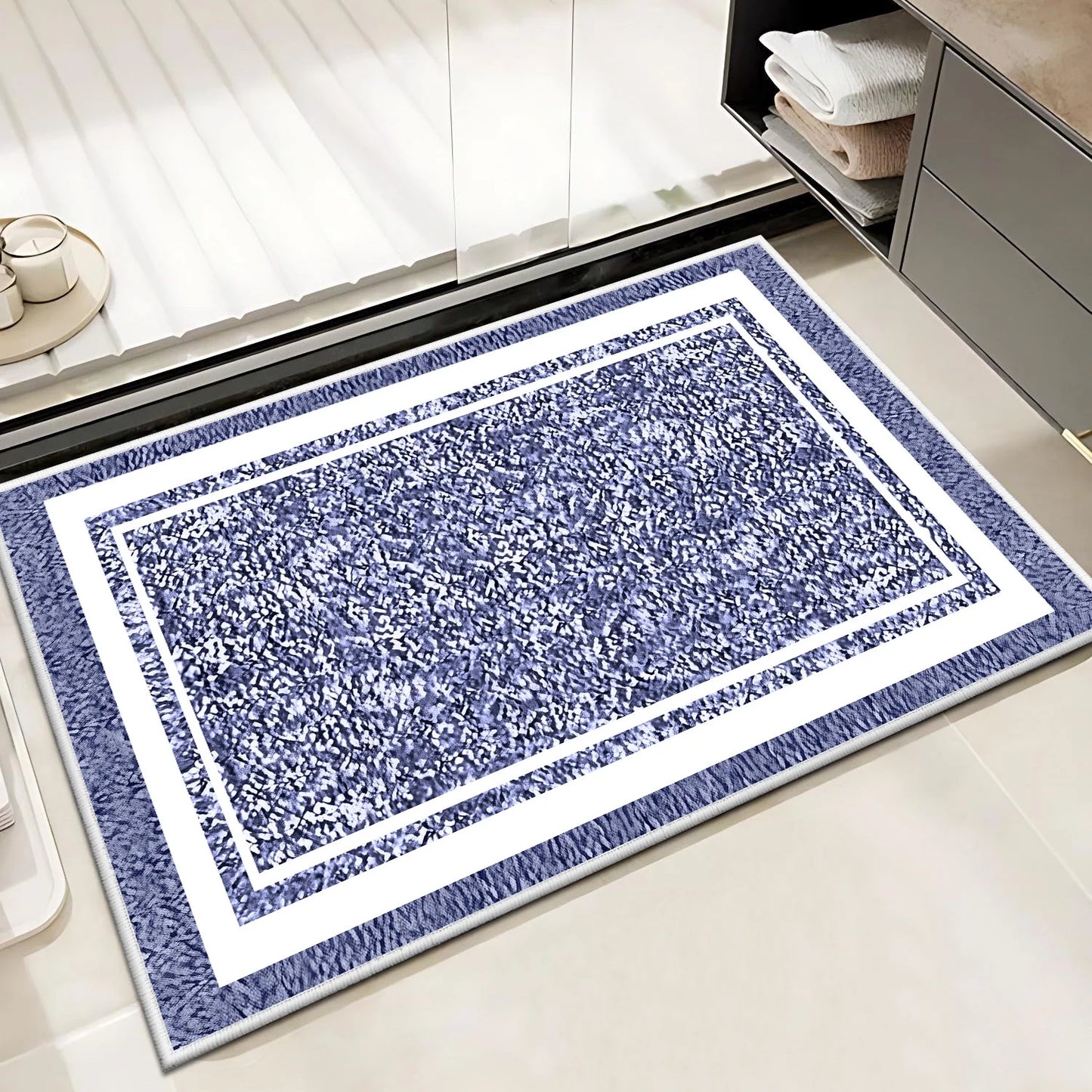 TECHVIDA Bathroom Rugs,Non-Slip Ultra Soft Bath Mat,Soft Absorbent Bathroom Rug and Bath Mat,Machine Washable,(18"x26",Dark Blue and White)
