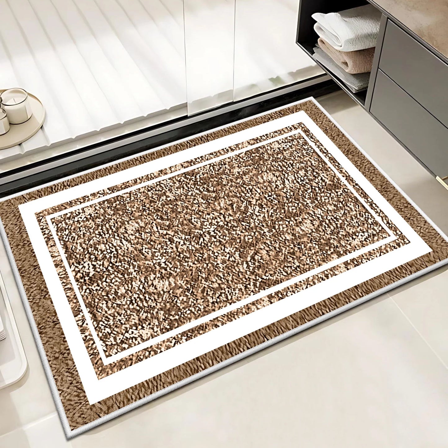 TECHVIDA Bathroom Rugs,Non-Slip Ultra Soft Bath Mat,Soft Absorbent Bathroom Rug and Bath Mat,Machine Washable,(18"x26",Dark Brown and White)