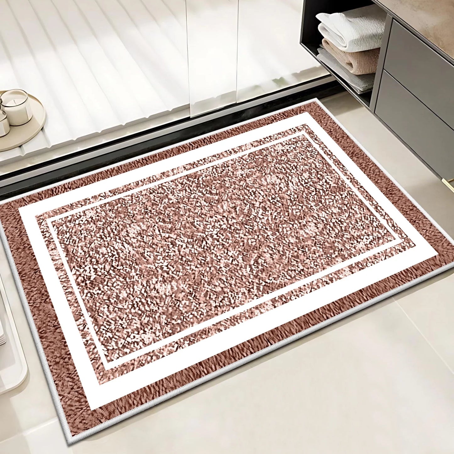 TECHVIDA Bathroom Rugs,Non-Slip Ultra Soft Bath Mat,Soft Absorbent Bathroom Rug and Bath Mat,Machine Washable,(18"x26",Pink and White)