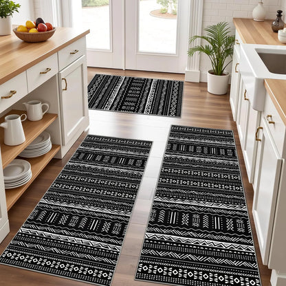 TECHVIDA Kitchen Rug Set 3 Piece,Non Slip Machine Washable Kitchen Mats,Boho Farmhouse Hallway Doormat for Home Decor