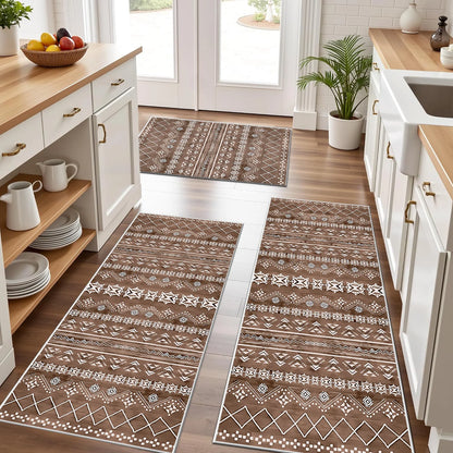 TECHVIDA Kitchen Rug Set 3 Piece,Non Slip Machine Washable Kitchen Mats,Boho Farmhouse Hallway Doormat for Home Decor