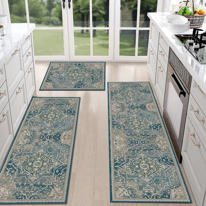 TECHVIDA Kitchen Rugs 3 Piece Set,Kitchen Mats for Floor Non-Slip Machine Washable, Boho Farmhouse Hallway Doormat for Holiday