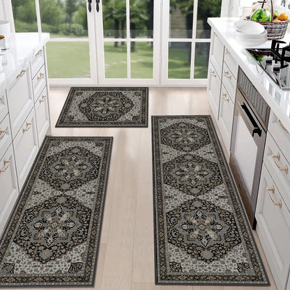 TECHVIDA Kitchen Rugs 3 Piece Set,Kitchen Mats for Floor Non-Slip Machine Washable, Boho Farmhouse Hallway Doormat for Holiday