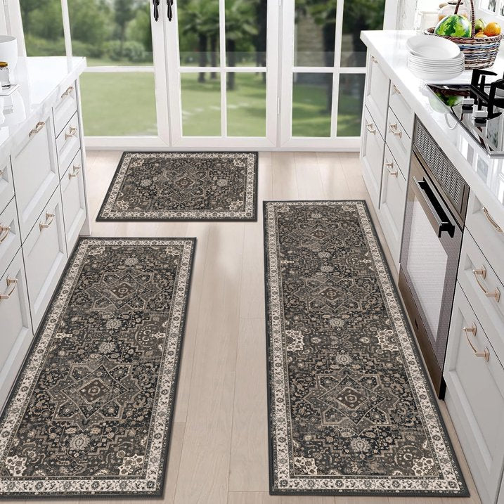 TECHVIDA Kitchen Rugs 3 Piece,Kitchen Mats for Floor, Non-Slip Machine Washable Rugs, Boho Farmhouse Hallway Doormat for Holiday