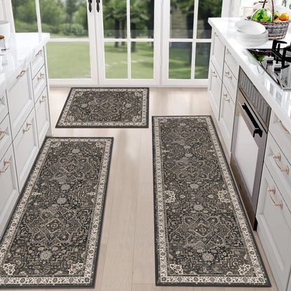 TECHVIDA Kitchen Rugs 3 Piece,Kitchen Mats for Floor, Non-Slip Machine Washable Rugs, Boho Farmhouse Hallway Doormat for Holiday