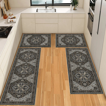 TECHVIDA Kitchen Rugs 4 Piece Set,Non Slip Machine Washable Kitchen Mats,Boho Vintage Abstract Kitchen Carpet for Farmhouse Living Room Hallway