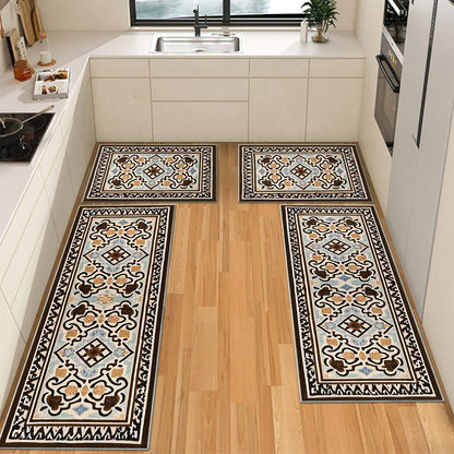 TECHVIDA Kitchen Rugs 4 Piece Set,Non Slip Machine Washable Kitchen Mats,Boho Vintage Abstract Kitchen Carpet for Farmhouse Living Room Hallway