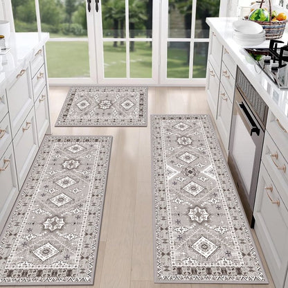 TECHVIDA Kitchen Rugs 3 Piece Set,Kitchen Mats for Floor,Non-Slip Machine Washable, Boho Farmhouse Hallway Doormat for Holiday