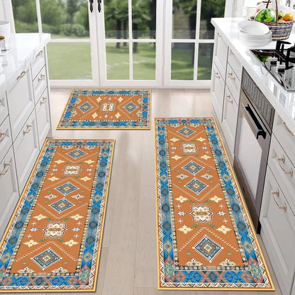 TECHVIDA Kitchen Rugs 3 Piece Set,Kitchen Mats For Floor Non-Slip Machine Washable, Boho Farmhouse Hallway Doormat for Holiday