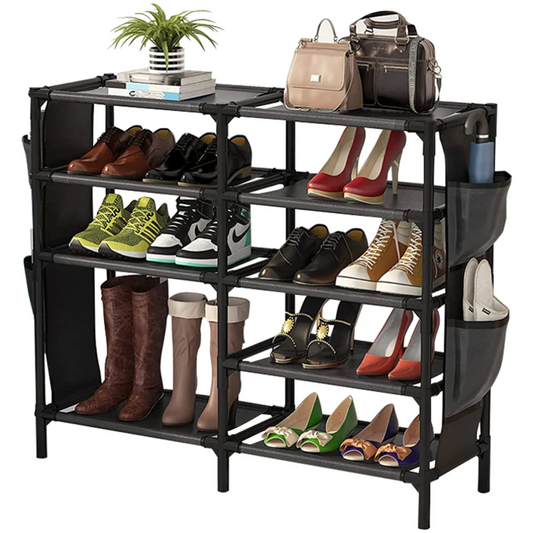 TECHVIDA Shoe Rack with Pockets, 5-Tier Shoe Boots Organizer Freestanding Shoe Shelf for Entryway Bedroom,Clearance