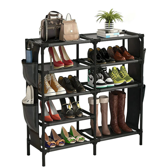 TECHVIDA Shoe Rack with Pockets, 5-Tier Shoe Boots Organizer Freestanding Shoe Shelf for Entryway Bedroom,Clearance