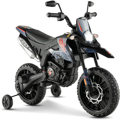 Techvida Kids Motorcycle,12V Licensed Battery Powered Electric Vehicle Dirt Bike w/Training Wheels,Headlight & Music,Spring Suspension,Ride on Motorcycle,Gift for Boys Girls,Blue