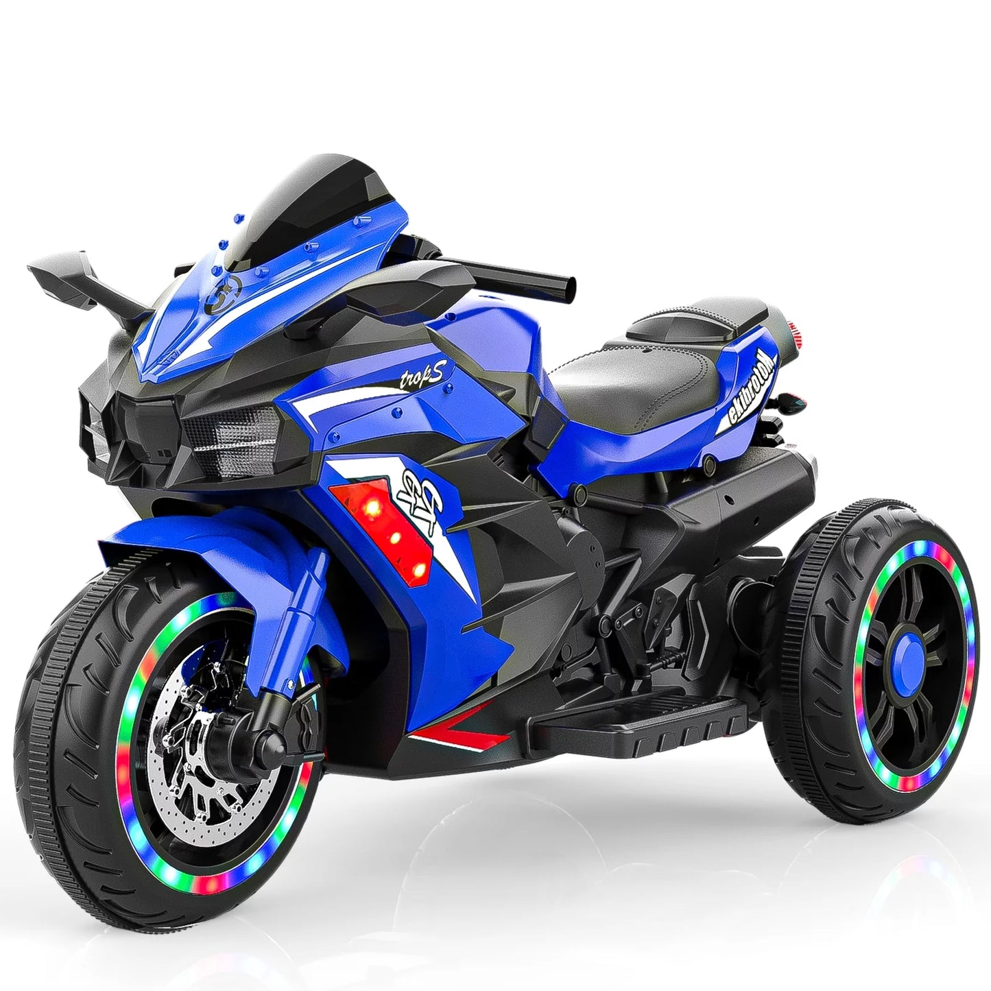 Techvida 12V Kids Motorcycle, Battery Powered Electric Vehicle with 3 Wheels, LED Lights, Foot Pedal, Ride On Motorcycle for Boys Girls (Blue)