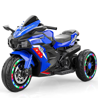 Techvida 12V Kids Motorcycle, Battery Powered Electric Vehicle with 3 Wheels, LED Lights, Foot Pedal, Ride On Motorcycle for Boys Girls (Blue)