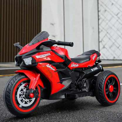 Techvida 12V Kids Ride on Motorcycle, Electric Trike Motorcycle for Boys Girls, LED Lights, Foot Pedal, Kids On Motorcycle for Boys Girls (Red)