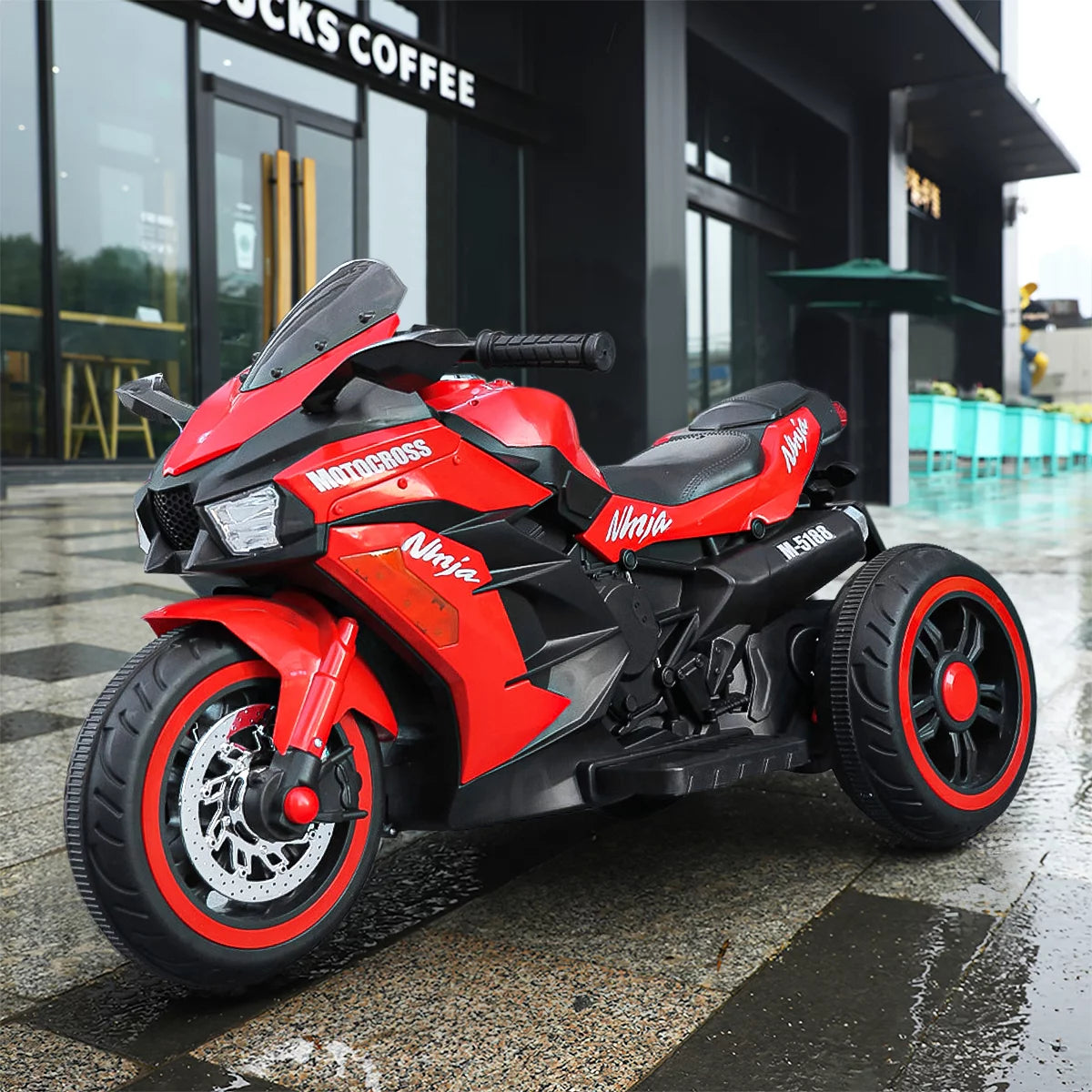 Techvida 12V Kids Ride on Motorcycle, Electric Trike Motorcycle for Boys Girls, LED Lights, Foot Pedal, Kids On Motorcycle for Boys Girls (Red)