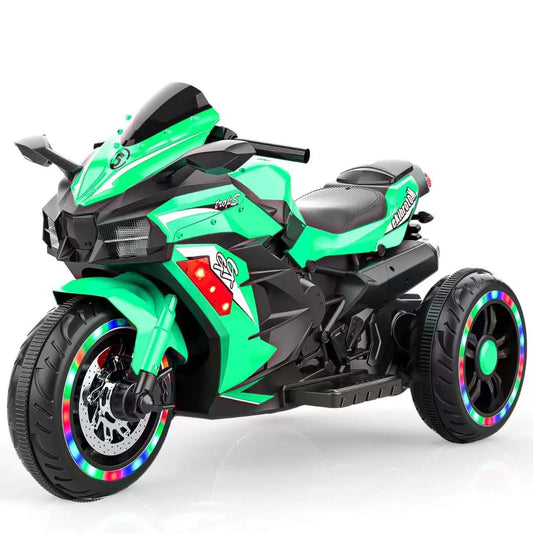 Techvida 12V Kids Ride on Motorcycle, Electric Trike Motorcycle for Boys Girls, LED Lights, Foot Pedal, Kids On Motorcycle for Boys Girls