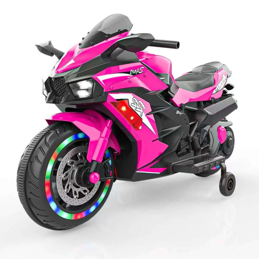 Techvida 12V Ride on Motorcycle for Kids, Battery Powered 3 Wheels Motorcycle Toy with Bluetooth, Music, Light