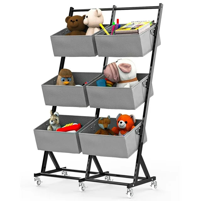 Techvida 3 Tier Metal Rolling Laundry Basket Cart,Large Capacity Removable Fabric Basket Laundry Hamper with Wheels, Laundry Butler for Bathroom Bedroom Laundry Room