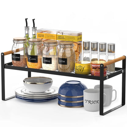 Techvida Cabinet Shelf Organizer, Kitchen Cupboard Organiser for Kitchen Pantry Cupboard Desk, Black