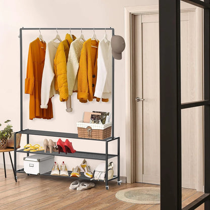 Techvida Clothes Rack Heavy Duty Clothing,Garment Rack Freestanding,Rods Garment Rack with Wheels,Multi-Functional Bedroom Clothes Rack,Black