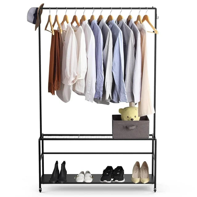 Techvida Clothing Rack, Metal Garment Rack with Bottom Shelf for Hanging Clothes, Coats, Skirts