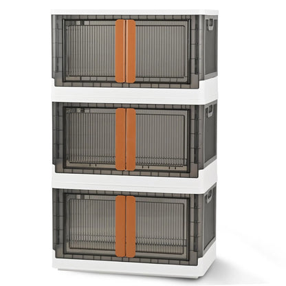 Techvida Collapsible Storage Bins with Lids, 19 gal Folding Storage Box, Stackable Plastic Closet Organizer, 3 Pack