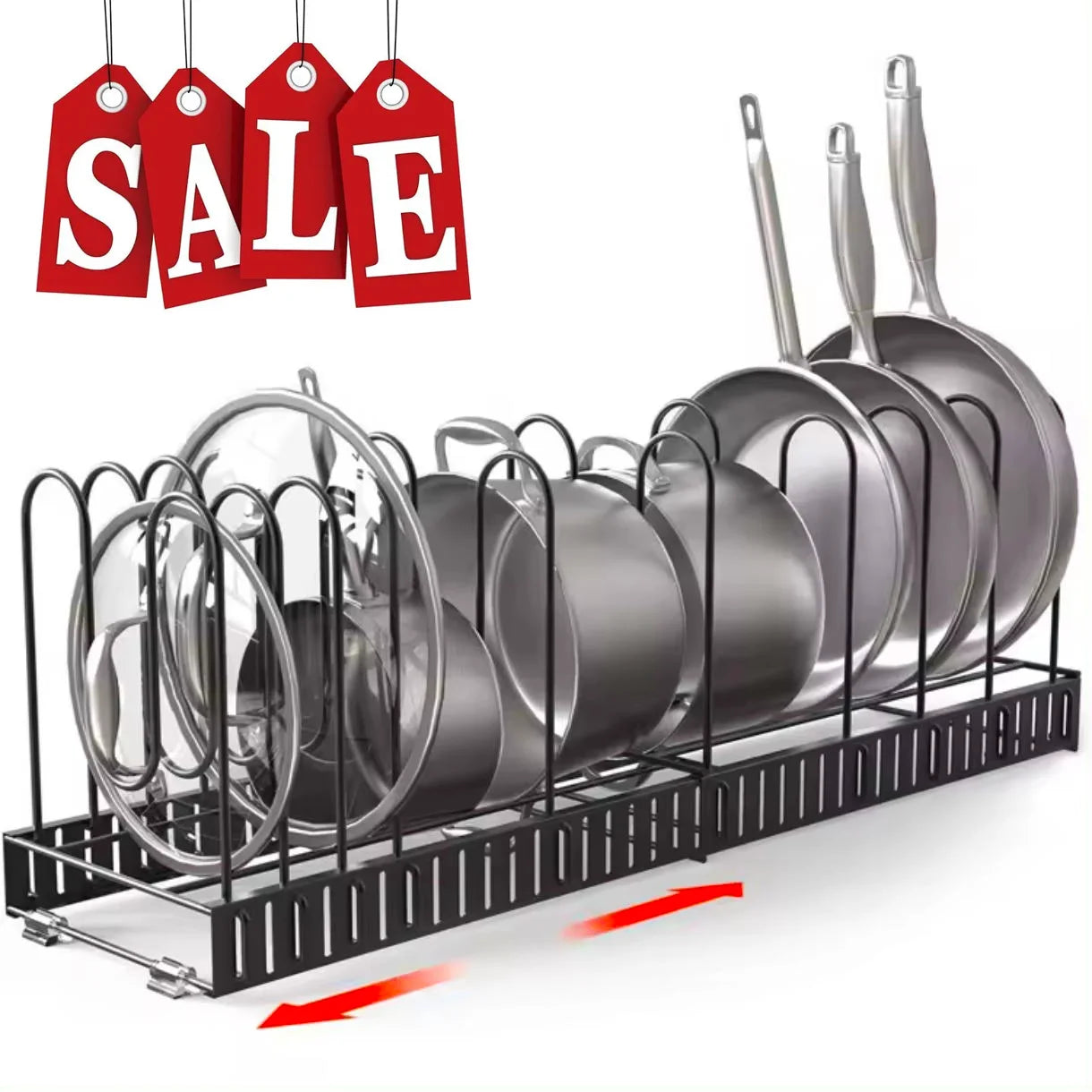 Techvida Expandable Pot Lid Organizer, Pot Lid Rack for Cabinet, Pot and Pan Organizer with 10 Adjustable Compartment