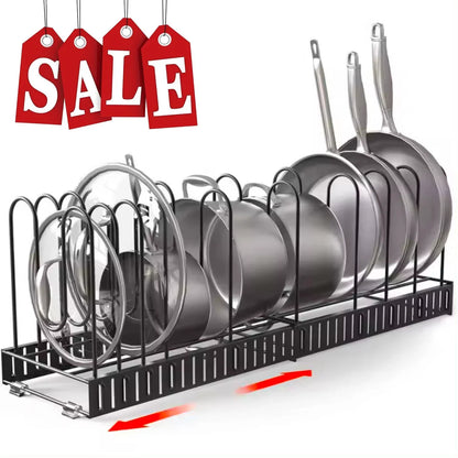 Techvida Expandable Pot Lid Organizer, Pot Lid Rack for Cabinet, Pot and Pan Organizer with 10 Adjustable Compartment