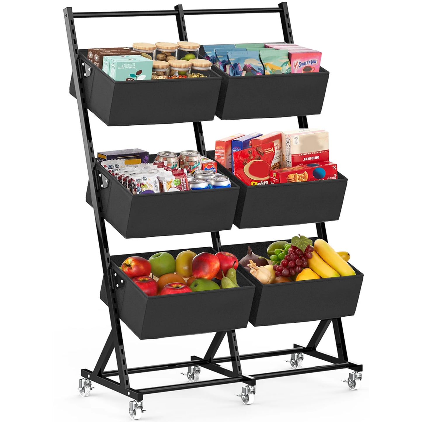 Techvida Fruit Basket Rack Kitchen Pantry Organizers and Storage,Stackable Metal Wire Basket Stand Cart For Fruit Vegetable Snacks Jars Bins Containers Organization,Black