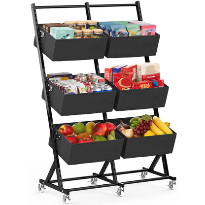 Techvida Fruit Basket Rack Kitchen Pantry Organizers and Storage,Stackable Metal Wire Basket Stand Cart For Fruit Vegetable Snacks Jars Bins Containers Organization,Black