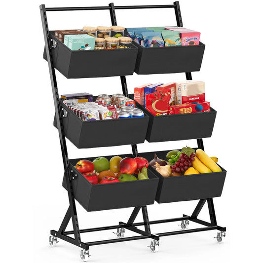 Techvida Fruit Basket Rack Kitchen Pantry Organizers and Storage,Stackable Metal Wire Basket Stand Cart For Fruit Vegetable Snacks Jars Bins Containers Organization,Black