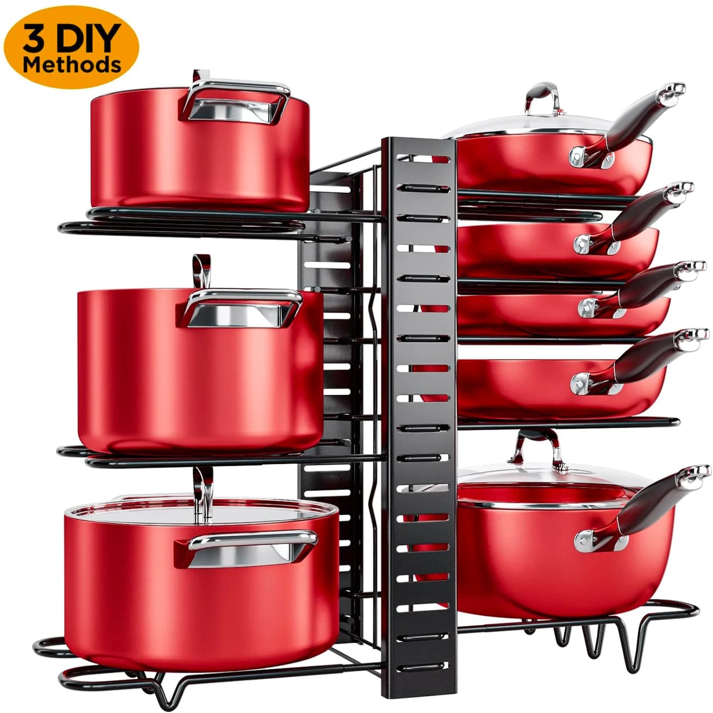 Techvida Pot Rack Organizer, 8-Tier Kitchen Pot and Pan Organizer with 4 Hooks, Adjustable Pot Organizer for Cabinet,Pot Pan Rack under Sink Organizers and Storage