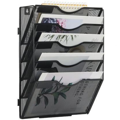 Techvida Wall File Holder, Office Mesh Hanging File Folder with 5 Pockets, Magazine Rack Mail Storage