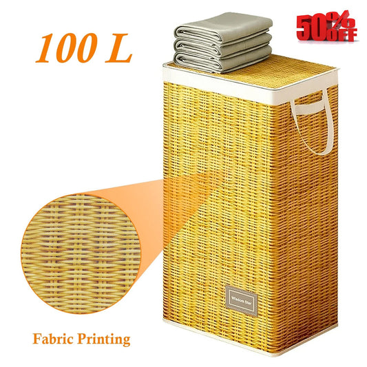 WERSEON 100L Fabric Laundry Hamper,Laundry Basketwith Lid, Freestanding Clothes Hamper Storage Basket for Toys Clothes Organizer(Material: Fabric, Not Wicker)
