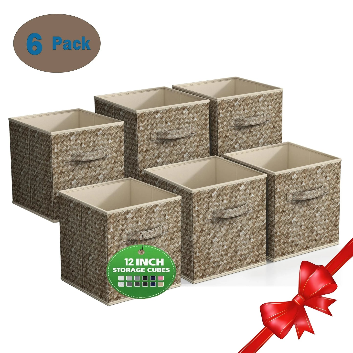 WERSEON 12 Inch Foldable Cube Storage Bins Set of 6, Closet Organizers Bins and Storage Box for Toy Clothes-Brown