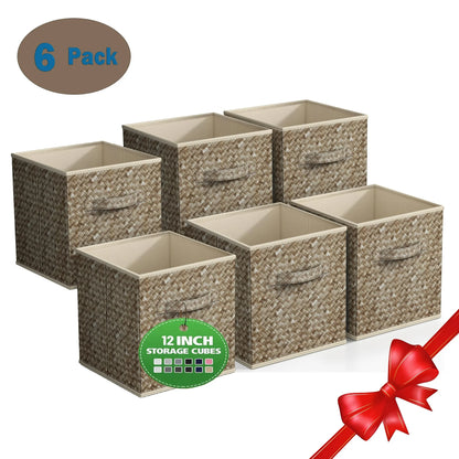 WERSEON 12 Inch Foldable Cube Storage Bins Set of 6, Closet Organizers Bins and Storage Box for Toy Clothes-Brown