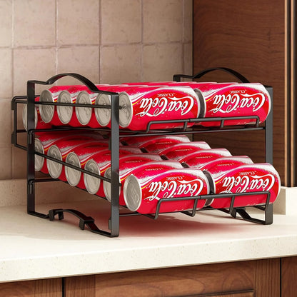 WERSEON 2 Tier Metal Can Rack Organizer, Stackable Can Storage Dispenser Holds up to 24 Cans for Kitchen Cabinet or Pantry, Black