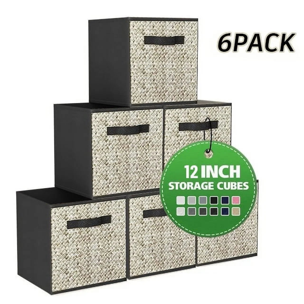 WERSEON 6 Pack Cube Storage Bins, Collapsible Fabric Storage Cubes Bins with Handles, Foldable Storage Cubes-Black