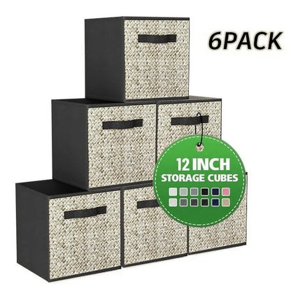 WERSEON 6 Pack Cube Storage Bins, Collapsible Fabric Storage Cubes Bins with Handles, Foldable Storage Cubes-Black