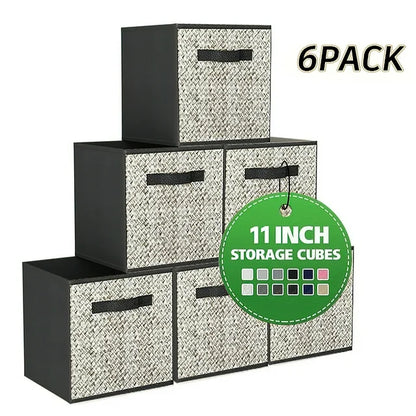 WERSEON 6Pack Cube Storage Bins, Collapsible Fabric Storage Cubes Bins, Cube Storage Bins with Handles, Foldable Storage Cubes-Black