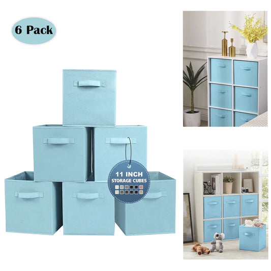 WERSEON Fabric Storage Bins Set of 6, 11" Foldable Cloth Cube Storage Bins for Home Bedroom Closet Drawers Organizer, , Storage Baskets for Shelves, Blue