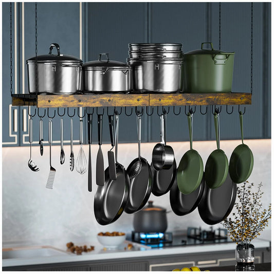 WERSEON Hanging Pot Rack Ceiling Mount, Extra Large Pot Hanger Pots and Pans Organizer, Heavy Duty Cooking Hanger with 24 Hooks for Kitchen Ceiling