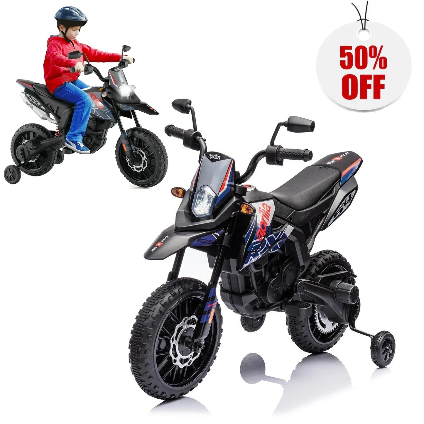 WERSEON Kids Motorcycle 12V, Licensed Aprilia Electric Ride on Motorbike for Toddlers Ages 3-6, Powered Ride on Toy w/ Training Wheels, Blue