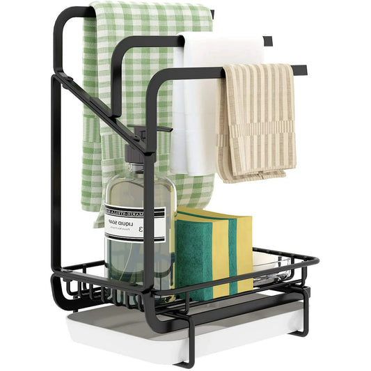 WERSEON Sink Caddy Sponge Holder, Stainless Steel Kitchen Sink Organizer for Dish Rag Soap Brush,Dishcloth Holder with Drain Pan