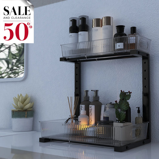 WERSEON Under Sink Organizer, 2-Tier Pull Out Cabinet Organizer, Elegant Acrylic Under Sink Storage Shelf for Kitchen Bathroom Cabinet