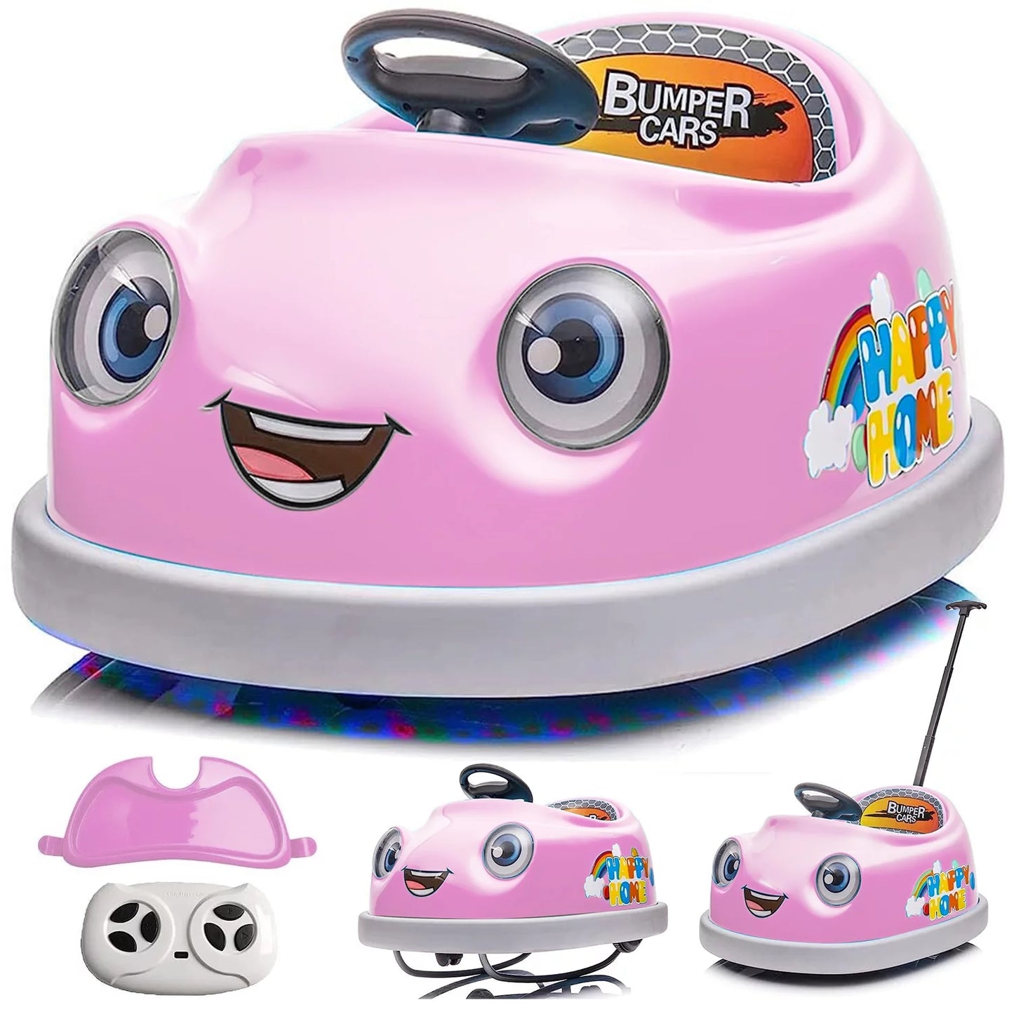 WUBEN 12V Battery Powered Bumper Car for Kids with Remote Control Ride on Push Car for Child with Dinner Plate, Rocking Horse Mode