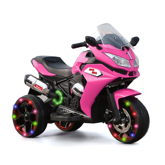 WUBEN 12V Electric Motorcycle for Kids Battery Powered Ride on Motorbike for Child with Light Wheels