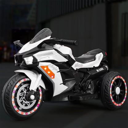 WUBEN 12V Kids Motorcycle Children Electric Motorcycle 3 Wheels Motorcycle with Bluetooth,White